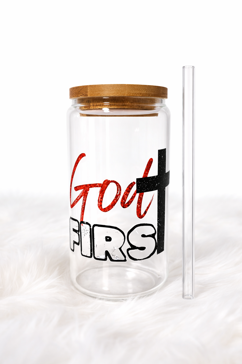 God FIRS 16 oz Glass Cup with Bamboo Lid & Straw - Image 3