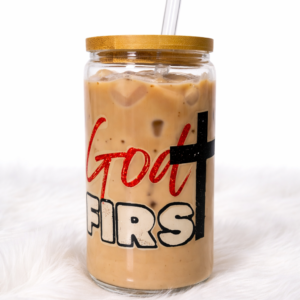 God FIRS 16 oz Glass Cup with Bamboo Lid & Straw