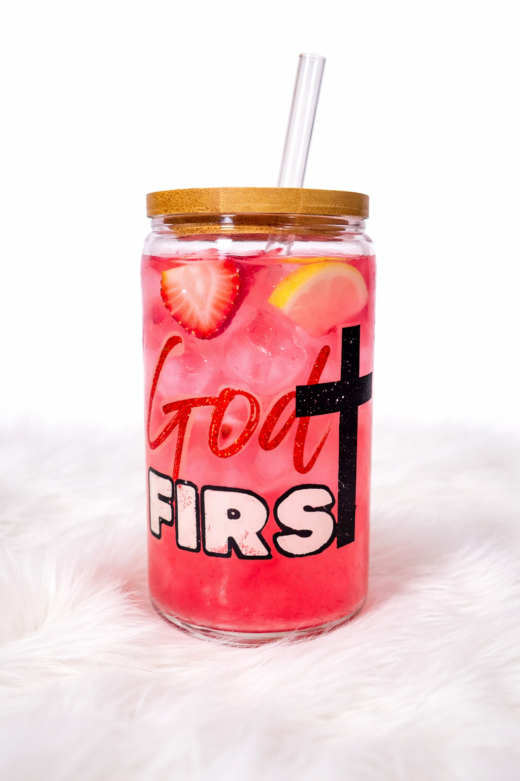 God FIRS 16 oz Glass Cup with Bamboo Lid & Straw - Image 2