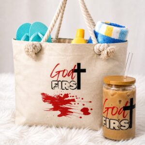 Beach Tote Bag & 16oz Glass Mug Set
